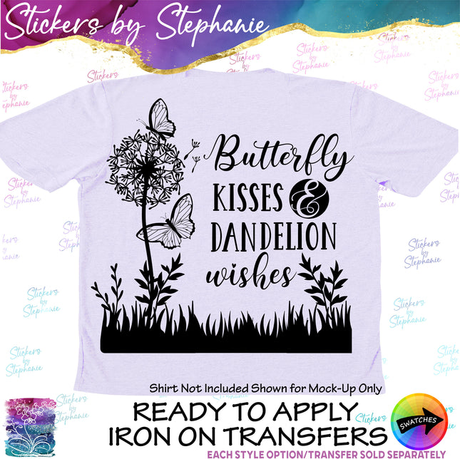 (s03-284) Butterfly Kisses Dandelion Wishes Iron-On Transfer or Sticker