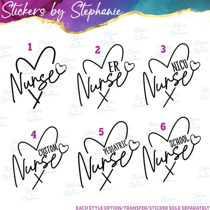 (s03-290) Nurse Heart ER Pediatric NICU School Iron-On Transfer or Sticker