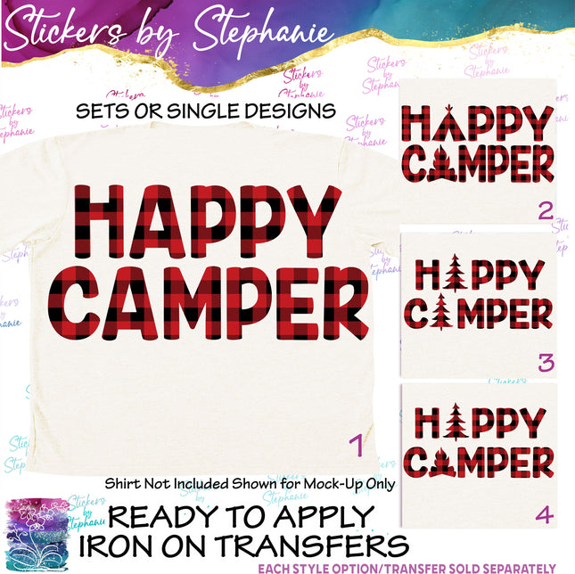 (s03-312) Happy Camper Buffalo Plaid Iron-On Transfer