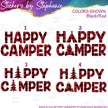 (s03-312) Happy Camper Buffalo Plaid Iron-On Transfer