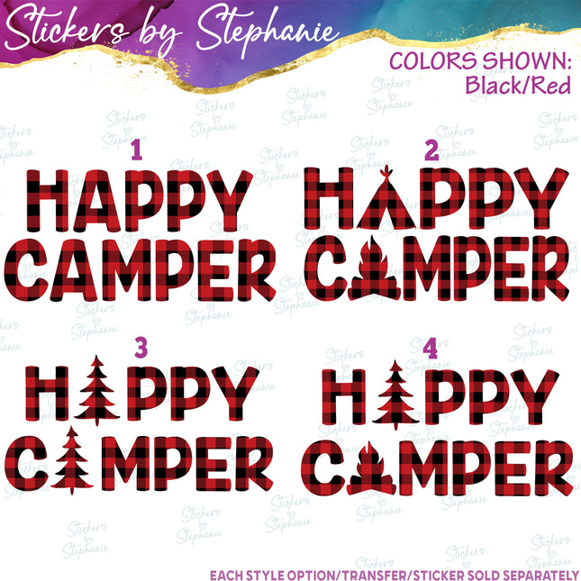 (s03-312) Happy Camper Buffalo Plaid Iron-On Transfer