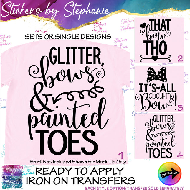 (s03-327) Glitter Bows Painted Toes Iron-On Transfer or Sticker