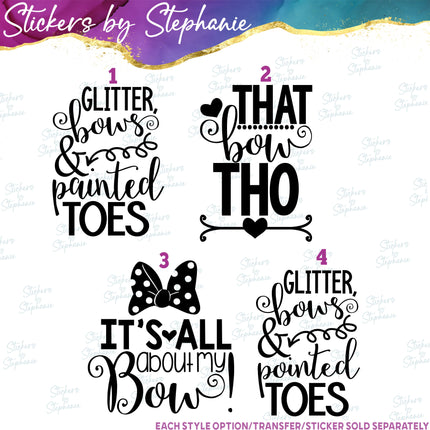 (s03-327) Glitter Bows Painted Toes Iron-On Transfer or Sticker