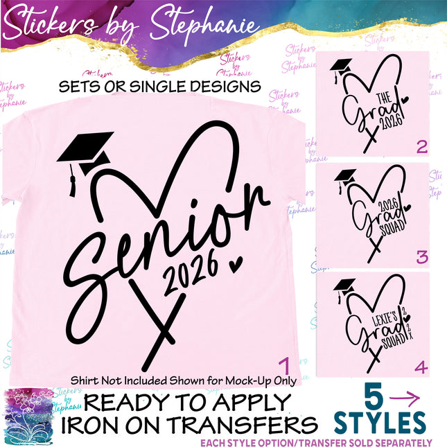 (s03Y-057) Senior the Grad Squad Heart Iron-On Transfer