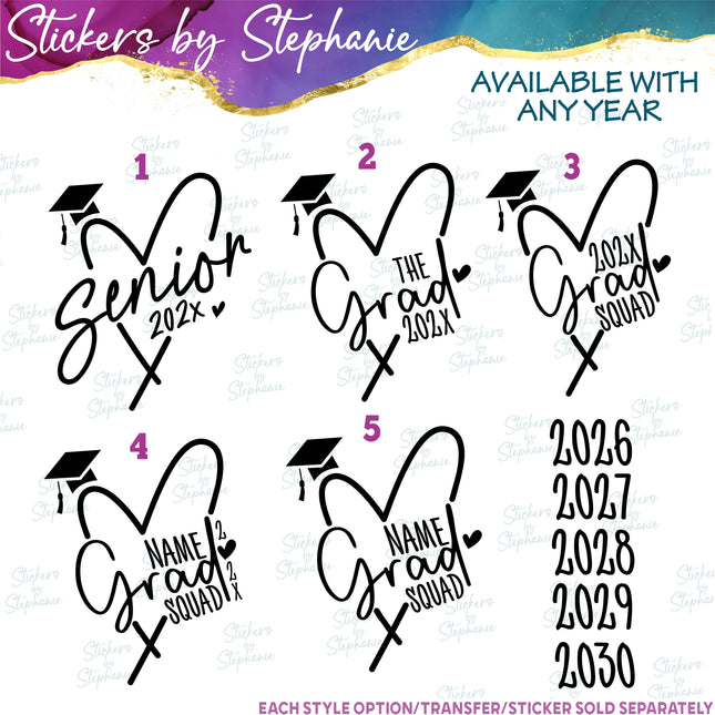 (s03Y-057) Senior the Grad Squad Heart Iron-On Transfer
