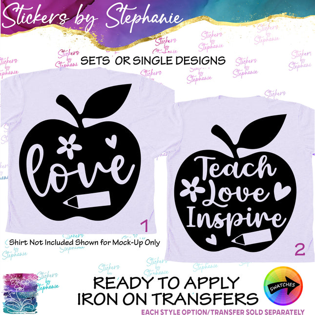 (s03-329) Apple Teach Love Inspire Teacher Iron-On Transfer or Sticker