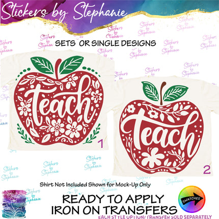 (s03-330) Teach Apple Teacher Iron-On Transfer or Sticker