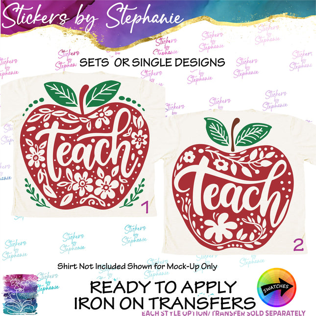 (s03-330) Teach Apple Teacher Iron-On Transfer or Sticker