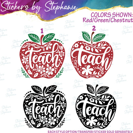(s03-330) Teach Apple Teacher Iron-On Transfer or Sticker