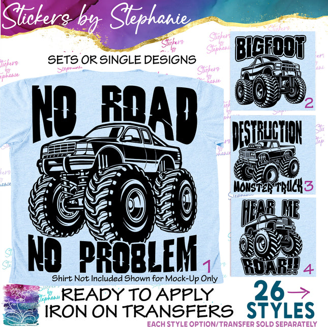 (s03-342) Monster Trucks Iron-On Transfer or Sticker
