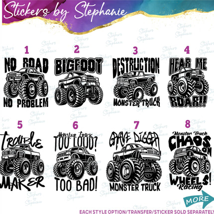 (s03-342) Monster Trucks Iron-On Transfer or Sticker