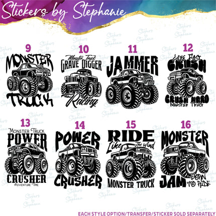 (s03-342) Monster Trucks Iron-On Transfer or Sticker