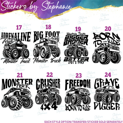 (s03-342) Monster Trucks Iron-On Transfer or Sticker