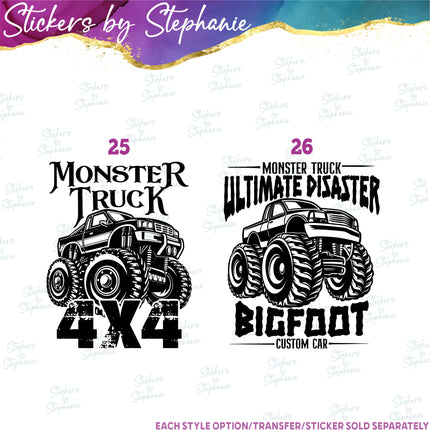 (s03-342) Monster Trucks Iron-On Transfer or Sticker