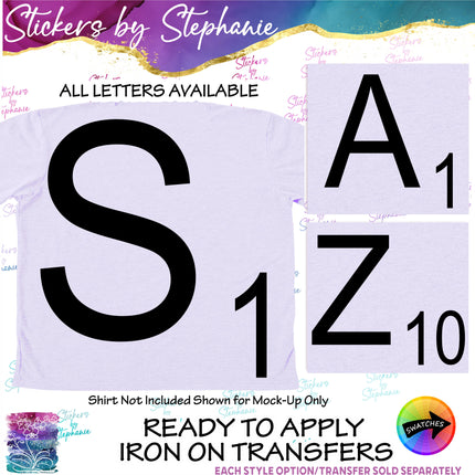 (s03-343) Scrabble Tile Letters Iron-On Transfer or Sticker