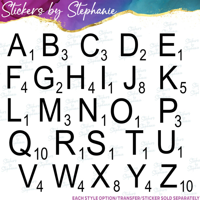 (s03-343) Scrabble Tile Letters Iron-On Transfer or Sticker