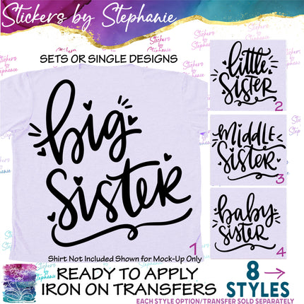 (s03-344) Big Middle Little Baby Sister Iron-On Transfer or Sticker