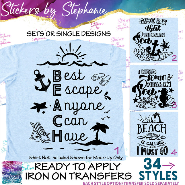 (s03-357) Beach Phrases Iron-On Transfer or Sticker