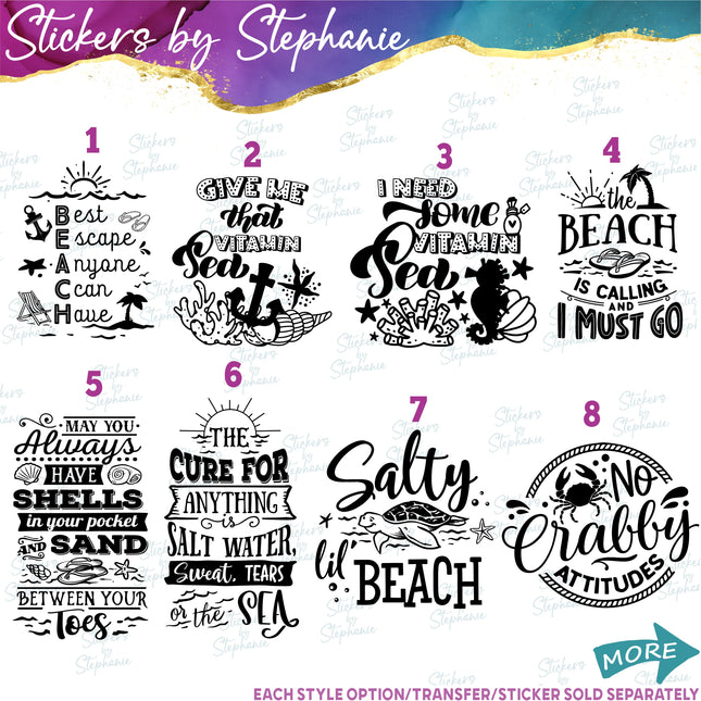 (s03-357) Beach Phrases Iron-On Transfer or Sticker