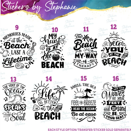 (s03-357) Beach Phrases Iron-On Transfer or Sticker