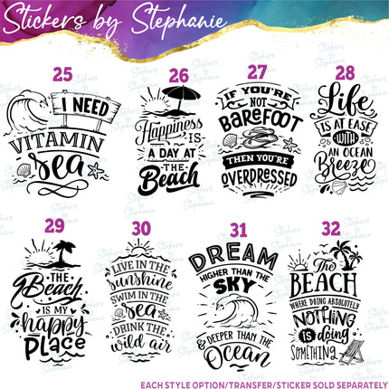 (s03-357) Beach Phrases Iron-On Transfer or Sticker