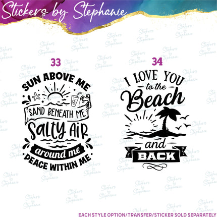 (s03-357) Beach Phrases Iron-On Transfer or Sticker