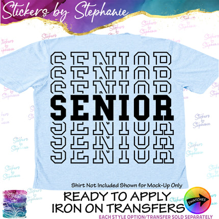 (s03-358) Senior Stacked Layered Text Iron-On Transfer