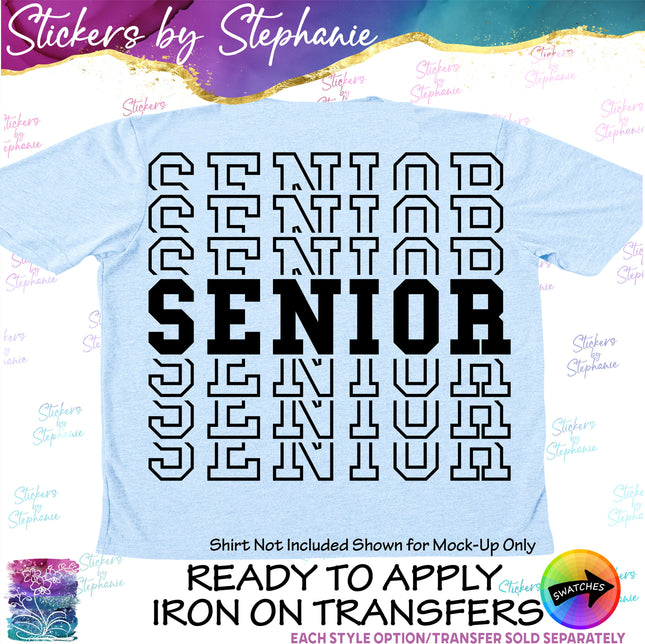 (s03-358) Senior Stacked Layered Text Iron-On Transfer