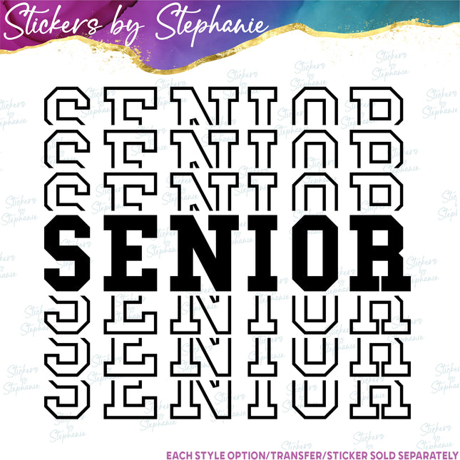 (s03-358) Senior Stacked Layered Text Iron-On Transfer