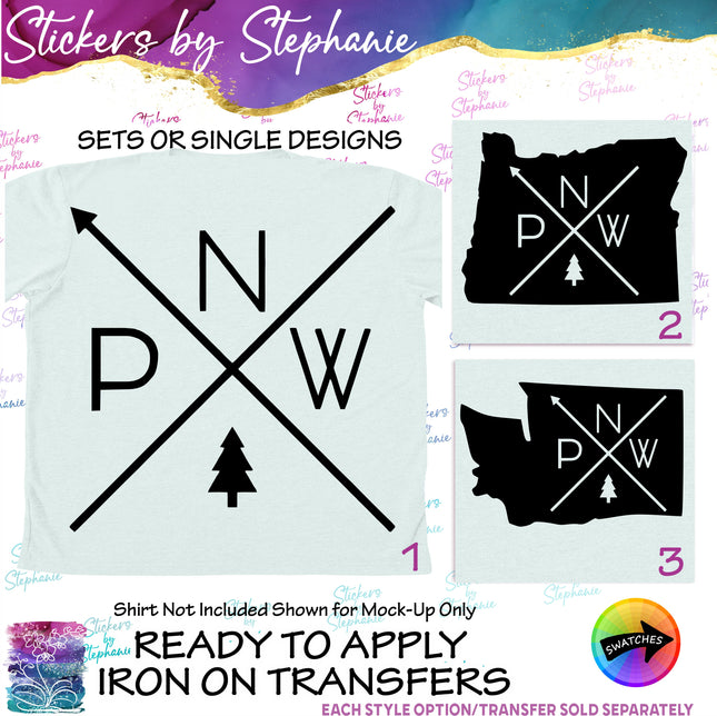 (s03-359) PNW Pacific Northwest Oregon Washington Iron-On Transfer