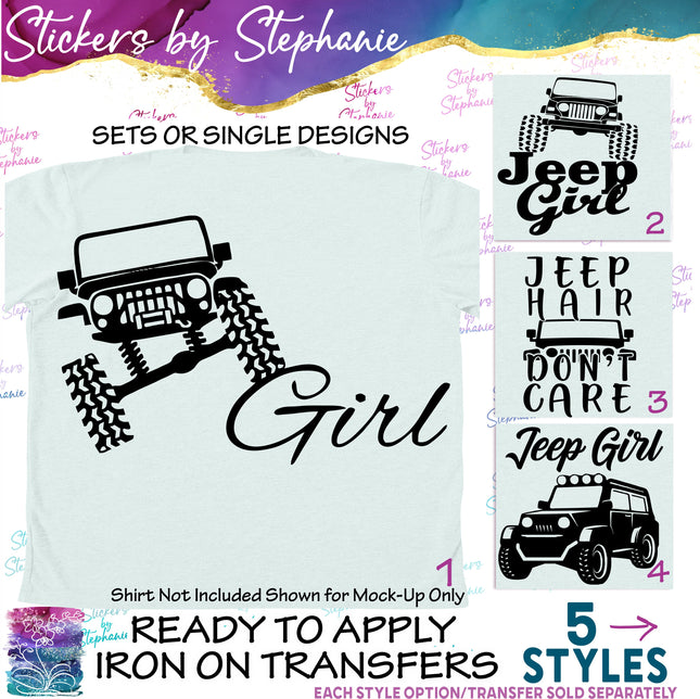 (s03-380) Jeep Girl Hair Don't Care Iron-On Transfer or Sticker