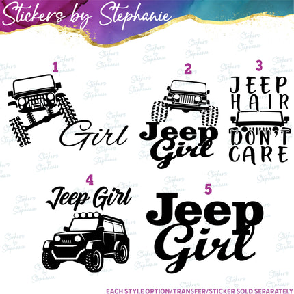 (s03-380) Jeep Girl Hair Don't Care Iron-On Transfer or Sticker