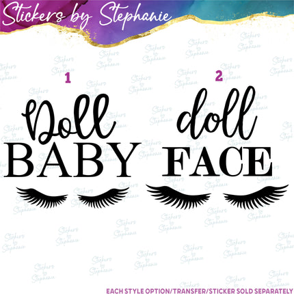 (s03-387) Doll Face Baby Lashes Eyelashes Iron-On Transfer or Sticker