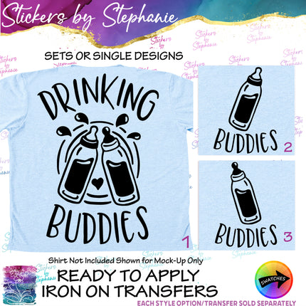 (s03-388) Drinking Buddies Milk Baby Bottle Iron-On Transfer or Sticker