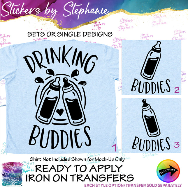 (s03-388) Drinking Buddies Milk Baby Bottle Iron-On Transfer or Sticker
