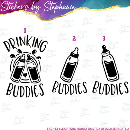 (s03-388) Drinking Buddies Milk Baby Bottle Iron-On Transfer or Sticker