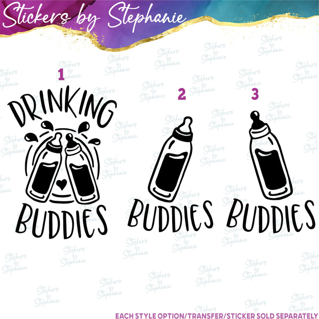 (s03-388) Drinking Buddies Milk Baby Bottle Iron-On Transfer or Sticker