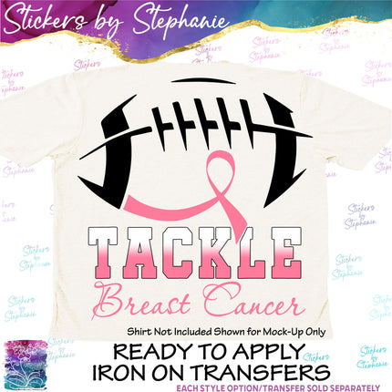 (s03-043) Tackle Breast Cancer Football Iron-On Transfer or Sticker