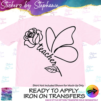 (s03-056) Teacher Rose Butterfly Iron-On Transfer