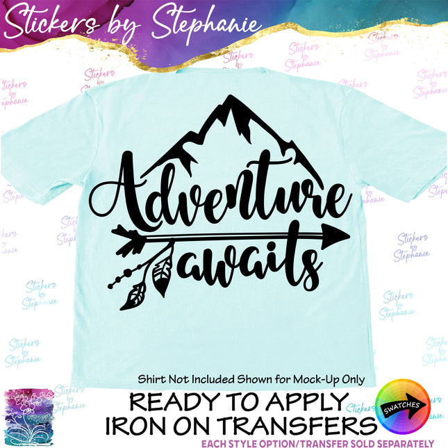 (s03-095) Adventure Awaits Mountain Iron-On Transfer