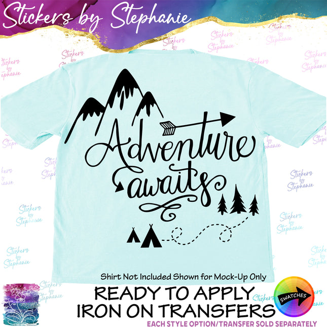 (s03-096) Adventure Awaits Mountains Iron-On Transfer