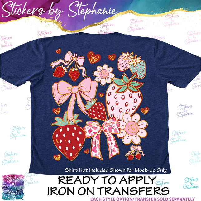 (s04-154) Strawberry Coquette Illustrated Graphic Iron-On Transfer