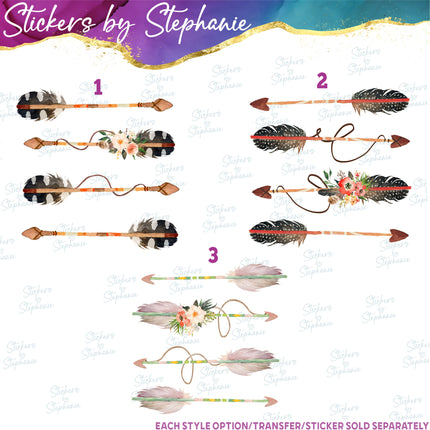 (s04-156) Feather Arrow Arrows Watercolor Iron-On Transfer or Sticker