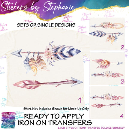 (s04-157) Feather Arrow Arrows Watercolor Iron-On Transfer or Sticker