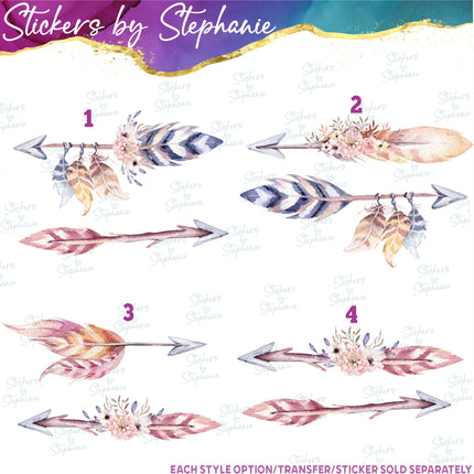 (s04-157) Feather Arrow Arrows Watercolor Iron-On Transfer or Sticker