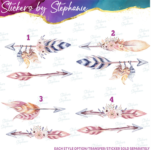 (s04-157) Feather Arrow Arrows Watercolor Iron-On Transfer