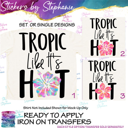(s04-105) Tropic Like Its Hot Hibiscus Plumeria Iron-On Transfer or Sticker