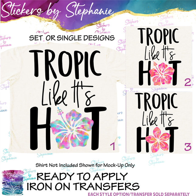 (s04-105) Tropic Like Its Hot Hibiscus Plumeria Iron-On Transfer