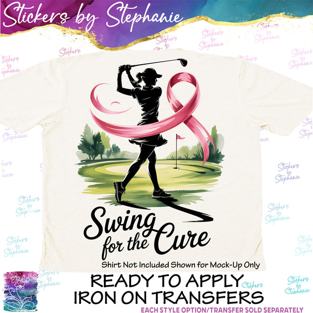 (s04-112) Swing For the Cure Golf Iron-On Transfer
