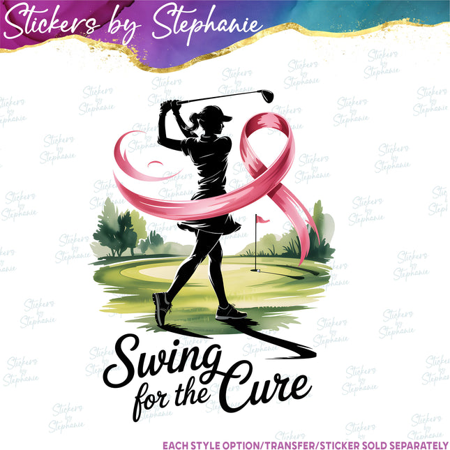 (s04-112) Swing For the Cure Golf Iron-On Transfer